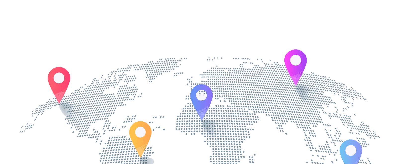 World map illustration with location pins representing global recruitment services.